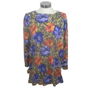 Mooncraft Plus vintage womens Tunic XL jersey drop shoulder floral Hawaiian